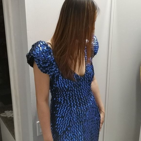 Vintage 80s/90s Blue Sequin Dress Climax Size M - Picture 4 of 9